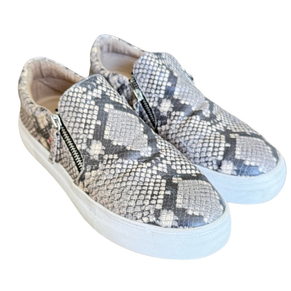 STEVE MADDEN Glammar Snake Print Sneakers Size 9 Tan Gray